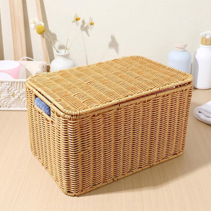 Storage Box Bedroom Organizer Faux Rattan Woven Basket with Lid Home.