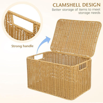 Storage Box Bedroom Organizer Faux Rattan Woven Basket with Lid Home.
