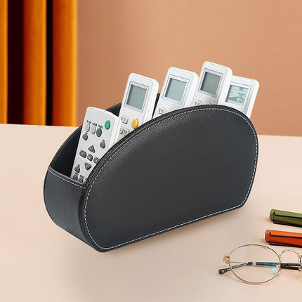 PU Leather Desktop Organiser Remote Control Office Cosmetic Storage Box Holder.