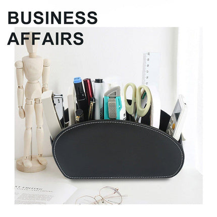 PU Leather Desktop Organiser Remote Control Office Cosmetic Storage Box Holder.