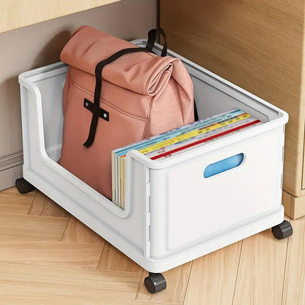 Under Desk Book Storage Box with Wheels Movable Classroom Student Organiser Rack - Blue.