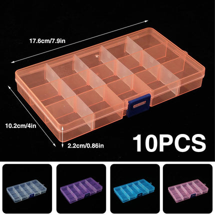 10pcs 15Compartments Plastic Box Case Bead Storage Organizer Jewelry Craft Box.
