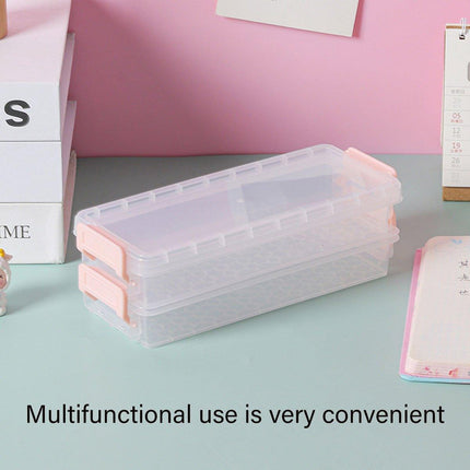 3PCS Clear Plastic Desktop Storage Box 2 Layer Holder DIY Stationery Pencil Case - Yellow.
