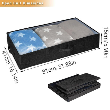 2PCS Black Foldable Storage Box Underbed with Lid Fabric Wardrobe Organizers.