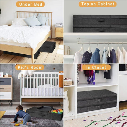 2PCS Black Foldable Storage Box Underbed with Lid Fabric Wardrobe Organizers.