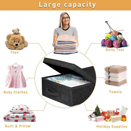 2PCS Black Foldable Storage Box Underbed with Lid Fabric Wardrobe Organizers.