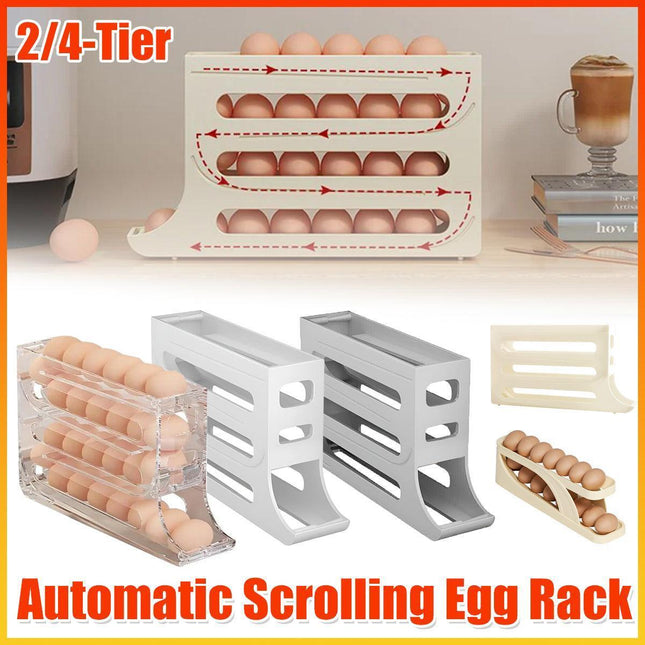 Automatic Scrolling Egg Holder 2/4-Tier Storage Box Container for Refrigerator - Beige(2-Tier).