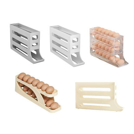 Automatic Scrolling Egg Holder 2/4-Tier Storage Box Container for Refrigerator - Beige(2-Tier).