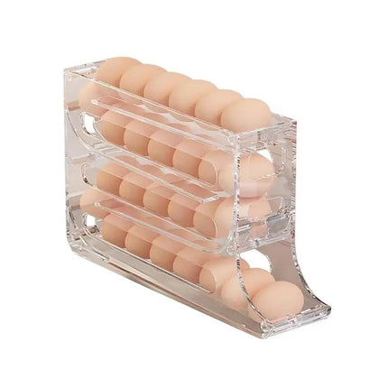 Automatic Scrolling Egg Holder 2/4-Tier Storage Box Container for Refrigerator - Beige(2-Tier).
