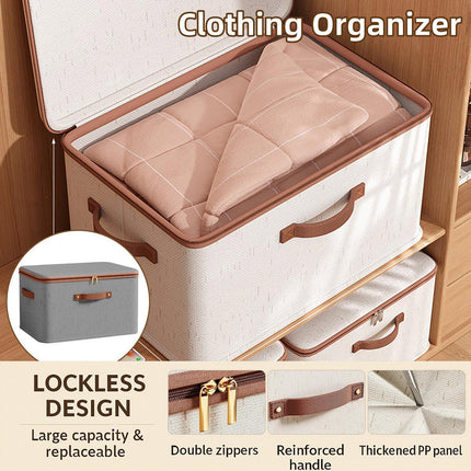 Clothing Storage Basket Large Capacity Foldable Organizer with Cover Household - Grey.