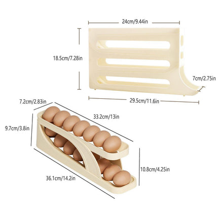 Automatic Scrolling Egg Holder 2/4-Tier Storage Box Container for Refrigerator - White (4-Tier).