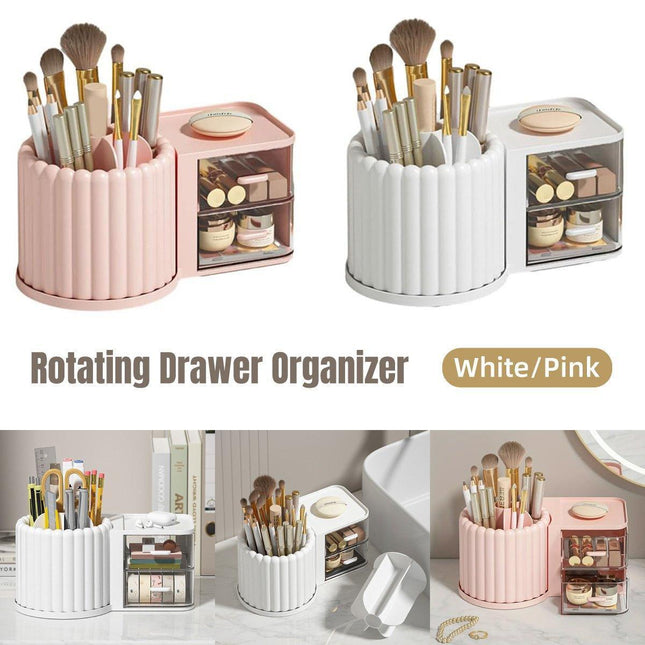 Rotating Cosmetic Pen Holder Dustproof Waterproof Storage Box Sanitary Organizer - White.