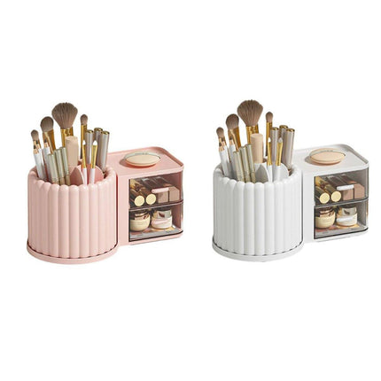 Rotating Cosmetic Pen Holder Dustproof Waterproof Storage Box Sanitary Organizer - White.