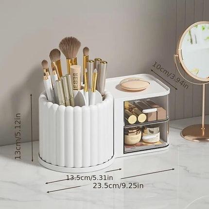 Rotating Cosmetic Pen Holder Dustproof Waterproof Storage Box Sanitary Organizer - White.