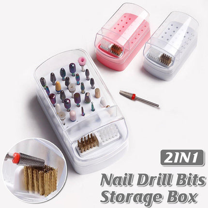 Nail Drill Bit Holder 30 Hole Dustproof Organizer Display Storage Box Nail Tool - White.