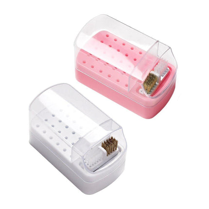 Nail Drill Bit Holder 30 Hole Dustproof Organizer Display Storage Box Nail Tool - White.