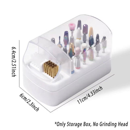 Nail Drill Bit Holder 30 Hole Dustproof Organizer Display Storage Box Nail Tool - White.