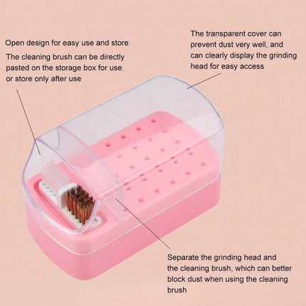 Nail Drill Bit Holder 30 Hole Dustproof Organizer Display Storage Box Nail Tool - White.