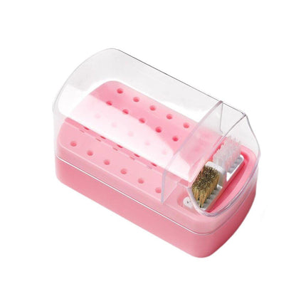 Nail Drill Bit Holder 30 Hole Dustproof Organizer Display Storage Box Nail Tool - White.