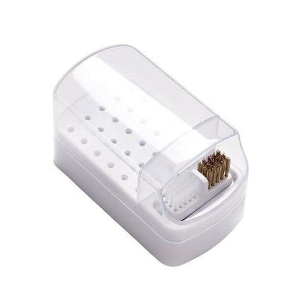 Nail Drill Bit Holder 30 Hole Dustproof Organizer Display Storage Box Nail Tool - White.