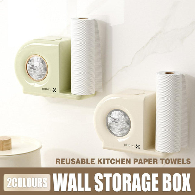 Wall Mounted Kitchen Storage Rack for Plastic Bags Rags Film Organizer Box Use - Green.