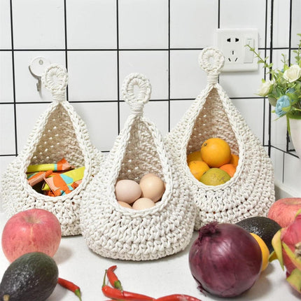 Cotton Rope Woven Storage Basket Wall Mount Fruit Vegetable Organizer Container - Max.