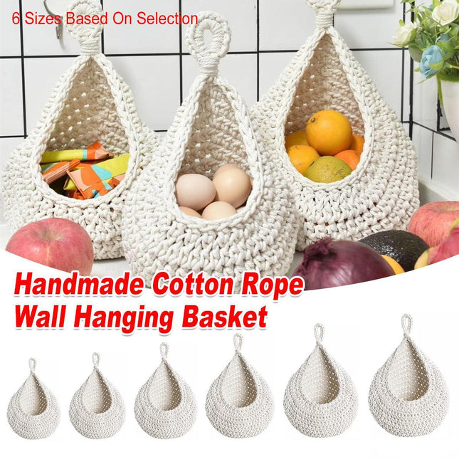 Cotton Rope Woven Storage Basket Wall Mount Fruit Vegetable Organizer Container - XL.