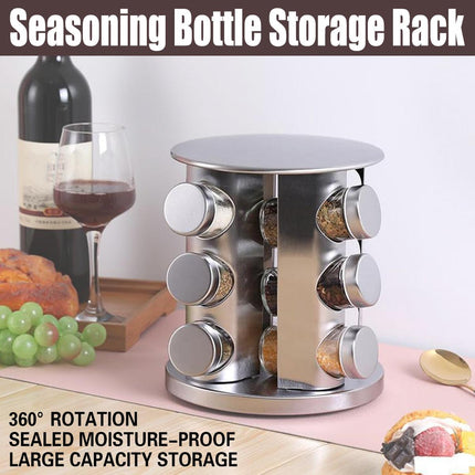 Stainless Steel Rotating Spice Rack Organizer Kitchen Seasoning Jar Holder Use.