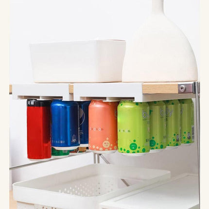 Refrigerator Hanging Drink Organizer Can Holder for Space Saving Kitchen Storage.