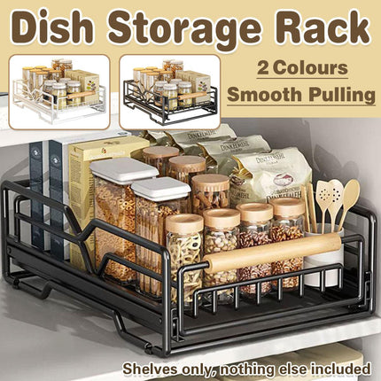 Pull Out Kitchen Storage Rack Basket Drawer Dish Organizer Slide Cabinet Shelf - White.