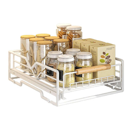 Pull Out Kitchen Storage Rack Basket Drawer Dish Organizer Slide Cabinet Shelf - White.