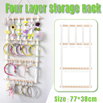4 Tier Wooden Hair Clip Organizer Hanging Rack for Hair Clips and Ties Storage.