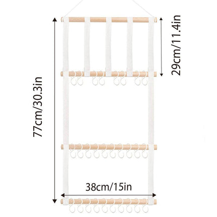 4 Tier Wooden Hair Clip Organizer Hanging Rack for Hair Clips and Ties Storage.