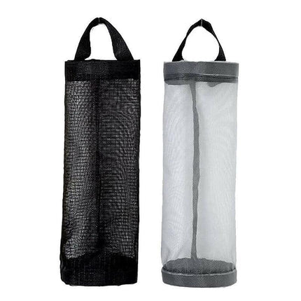 Hanging Mesh Bag Organizer Dispenser for Plastic or Trash Bags Storage Holder - Grey.