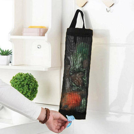 Hanging Mesh Bag Organizer Dispenser for Plastic or Trash Bags Storage Holder - Grey.