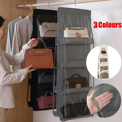 8 Pocket Double-sided Bag Handbag Storage Holder Hanging Organizer Shelf - Black.