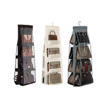 8 Pocket Double-sided Bag Handbag Storage Holder Hanging Organizer Shelf - Black.