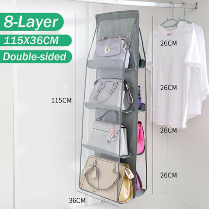 8 Pocket Double-sided Bag Handbag Storage Holder Hanging Organizer Shelf - Black.