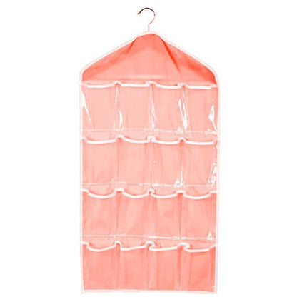 16 Pockets Hanging Wardrobe Storage Organizer Bag for Socks and Underwear - Cream.