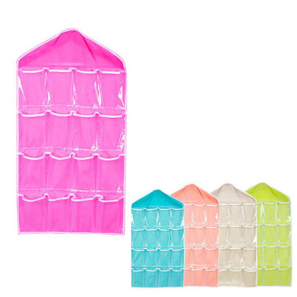 16 Pockets Hanging Wardrobe Storage Organizer Bag for Socks and Underwear - Green.