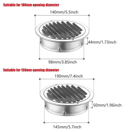 Stainless Steel Exhaust Fan Vent Outlet Flat Hood for Bathroom Kitchen Outlet - 150mm.