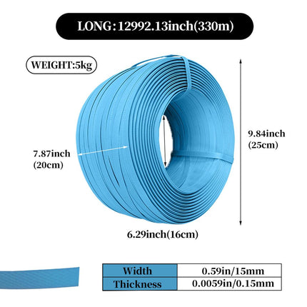 Packing Strap Roll 15MM Heavy Duty Binding Band Plastic Strapping for Packaging - Black.
