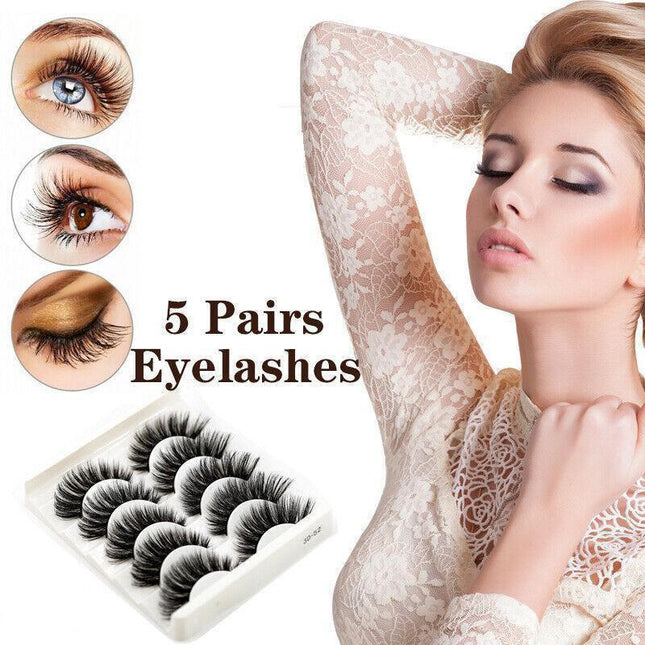 5 Pairs 3D Thick Mink Fake False Eyelashes Natural Long Wispy Makeup Lashes Au - 3D-55.