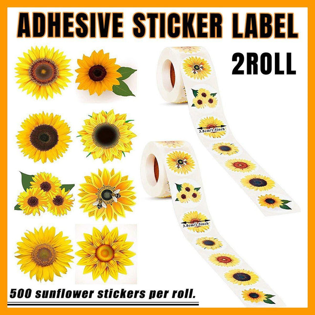 2 Rolls Sunflower Stickers Handmade Flower Decoration Labels for Craft Projects.