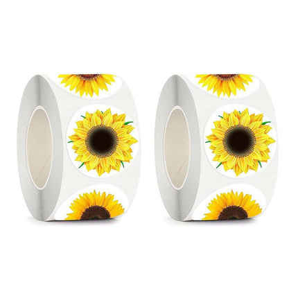 2 Rolls Sunflower Stickers Handmade Flower Decoration Labels for Craft Projects.