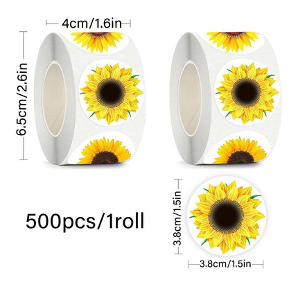 2 Rolls Sunflower Stickers Handmade Flower Decoration Labels for Craft Projects.