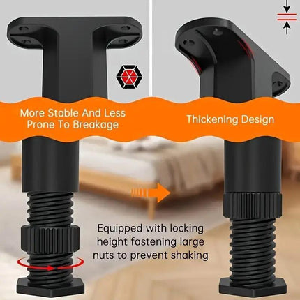4pcs Adjustable Bed Frame Feet Ribbed Furniture Support Legs Sturdy Foundation.