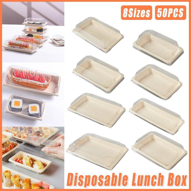 50pcs Eco-Friendly Sushi Box Rectangular Biodegradable Lunch Packaging Plate - 13.9 cm x 7.9 cm x 4.5 cm.