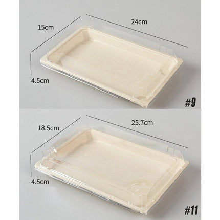 50pcs Eco-Friendly Sushi Box Rectangular Biodegradable Lunch Packaging Plate - 16.4 cm x 11.4 cm x 4.5 cm.