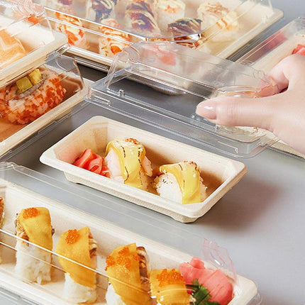 50pcs Eco-Friendly Sushi Box Rectangular Biodegradable Lunch Packaging Plate - 16.4 cm x 11.4 cm x 4.5 cm.